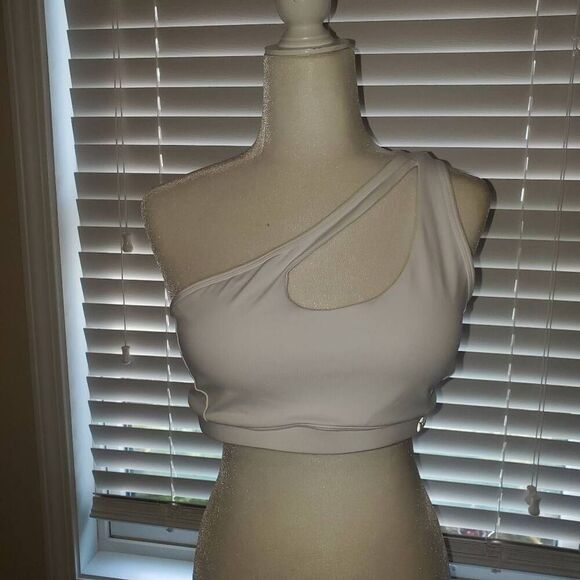 NWOT White One Shoulder Cutout Sports Bra Size Large - Picture 6 of 7